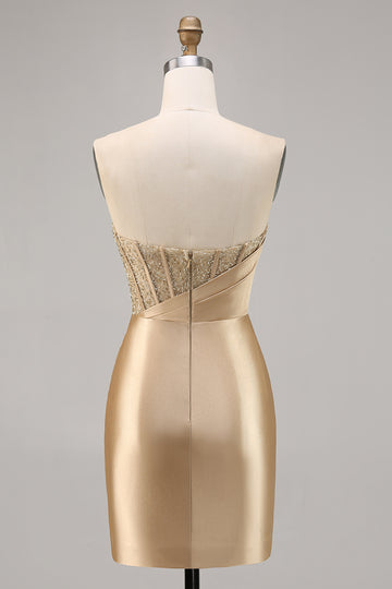 Golden Strapless Corset Bodycon Short Homecoming Dress